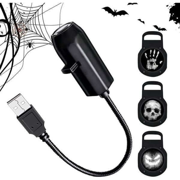 Halloween Projektorlampe, Magnetisk Spøgelseshus Projektor med 3 Tilstande | 360° Roterende LED Spøgelse USB
