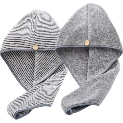 Sæt med 2 mikrofiber turbanhåndklæder til vådt hår, hurtigtørrende