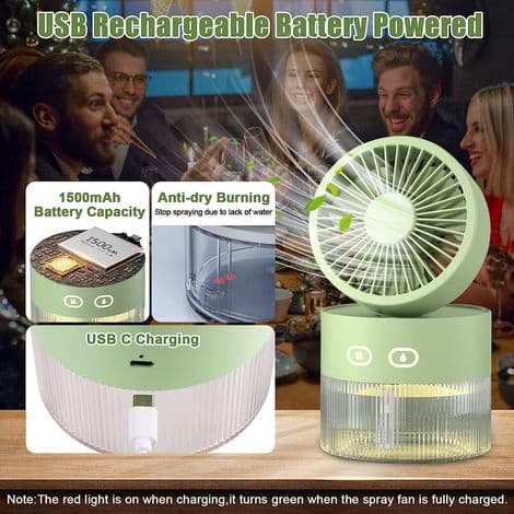 Mini køleventilator, lille 350 ml luftfugter med LED natlys, USB-opladende skrivebordsventilator til kontor og lille rum (grøn)