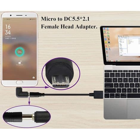 (2-pak - Micro) 90 graders DC 5.5x2.1mm til Micro USB 5V DC strømopladningsstik til mobiltelefon, tablet, MP3-afspiller og Micro USB-enhed