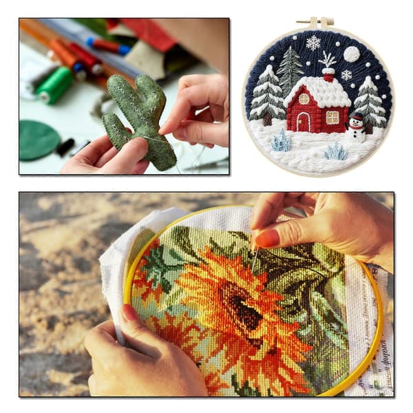 Jule-DIY-broderisæt med broderiramme, håndsy-sæt og nålepunkt-sæt til begyndere