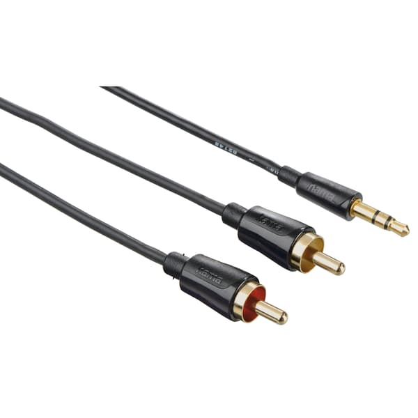 Ljudkabel 3.5mm-2xRCA Flexislim Guld Svart 1.5m