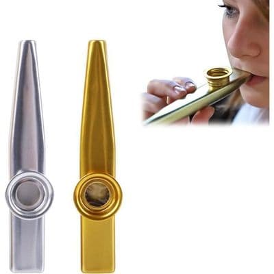 Metallkazoo, musikinstrument i aluminiumlegering för barn, present, ackompanjemangsinstrument, 2-pack, guld + silver