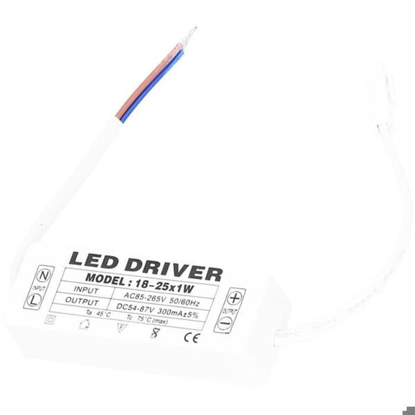 LED-driver, LED-strømdriver 18-25X1W Output 54-87VDC 300mA Input AC85-265V Lydløs til stue til hjemmet