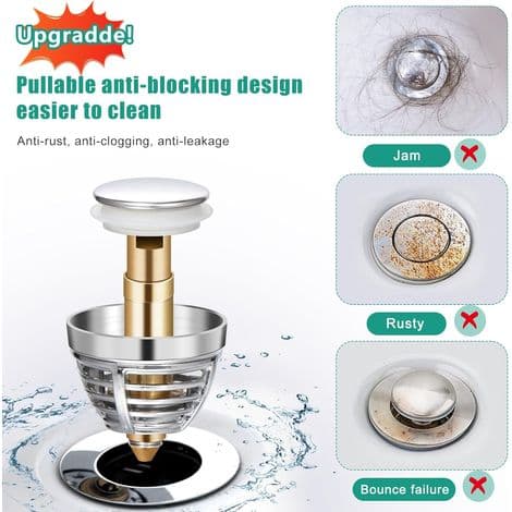 Förbättrad version av avloppspluggen, utdragbar diskbänksavloppsslang (32-42 mm avloppshål)