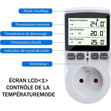 Termostatkontakt, digital temperaturregulator, programmerbar digital kontakt med sond, programmerbar digital timer, termostatkontakt för växthus och