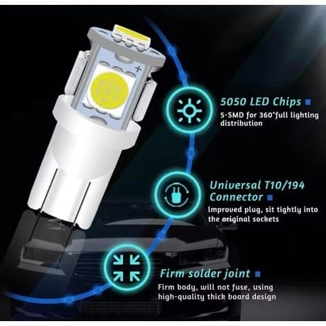 (20 STK) W5W T10 5050 5SMD LED Bil Leselys