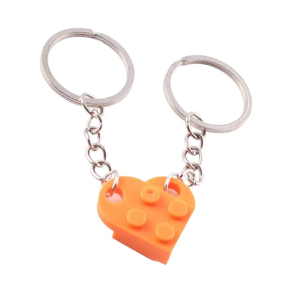 Hjerte Nøglering Sæt Til Par, Klods Hjerte Nøglering Til Valentinsdag - FARVE: Orange