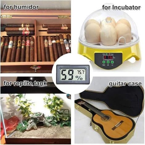 Svart digitalt hygrometer for innendørs klimakontroll, mini, LCD
