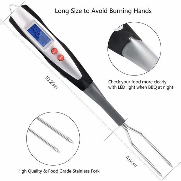Kødtermometergaffel, grillgaffel med termometer, digital grillgaffel, digitalt stegetermometer