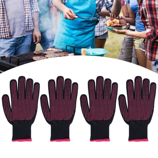 Set med 4 värmebeständiga och brännsäkra handskar med silikonskydd