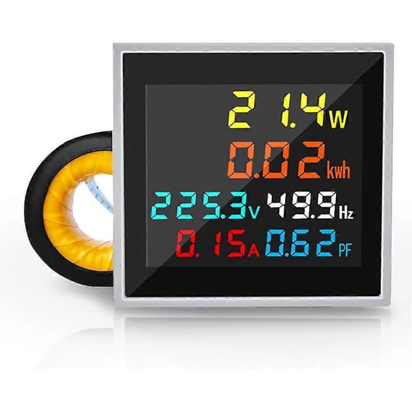 Energimåler, AC 50-300V 100A Mini Strømovervåger 6i1, LCD-display, Voltmeter, Amperemeter, Wattmeter, Fre