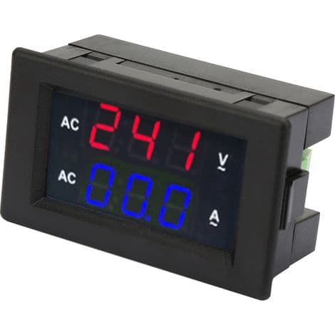 AC Voltmeter 100-300V med LED Digitalt Display og Ammeter 0-10A (Rød/Blå)