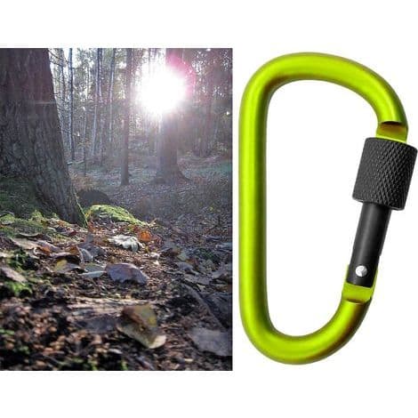 Förpackning med 5 stora skruvgrindkarbinhakar för utrustningsfäste, aluminium, 8 cm, ljusgrön, svart, förpackning med 5.