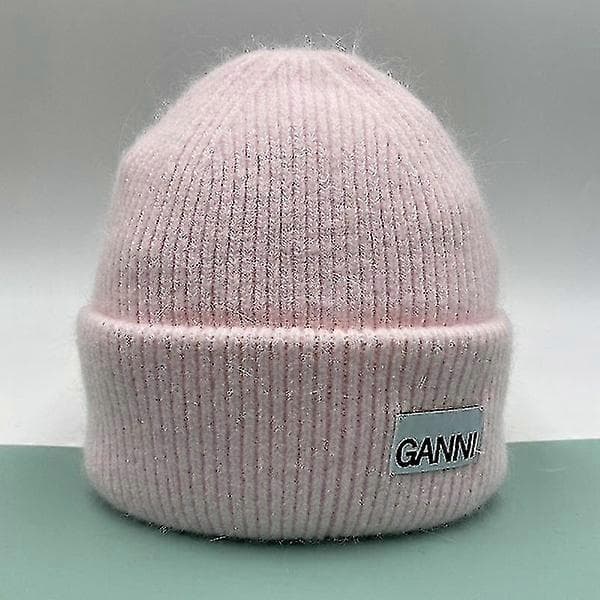 Stickad Ganni Vinter Varm Mössa Herr Dam Uppvikt Stickad Stretchmössa Rosa