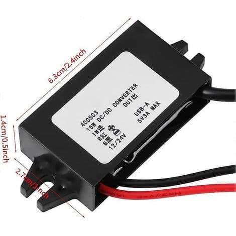 DC-DC 12V/24V til USB 5V 3A Konverter, Vandtæt, med Konverterkabel