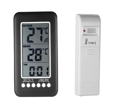 2-i-1 Trådløst Indendørs og Udendørs Termometer med Ur, LCD Termometer Display (℃/℉), Digitalt Indendørs/Udendørs Termometer