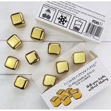 10 x guld rustfrit stål whisky sten, genanvendelige metal isterninger til whisky, vin, gin og tonic drinks