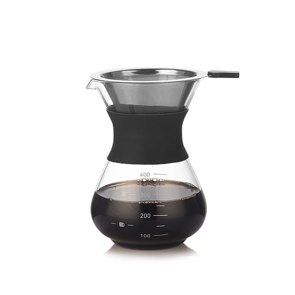 400 ml Pour Over Kaffemaskine med Filter - Klart Glas