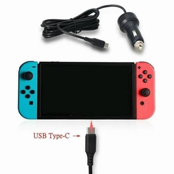 Nintendo Switch -lisävarusteet, USB Type-C -autolaturi, 1 kpl, virtalähde, pikalataus - musta