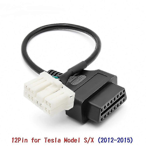 12-stifts OBD2-adapter hane-hona kontaktkabel för 2012-2015 Tesla Model S/X Obdii diagnostiskt koppel elektroniskt kabel