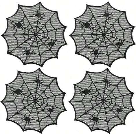 Sett med 4 Halloween spindelvev-dekkebrikker til Halloween borddekorasjon