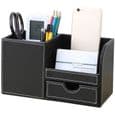 Skrivebordsorganizer - Multifunktionel opbevaring - PU-læder - Sort - 22,5x10,3x12,2 cm
