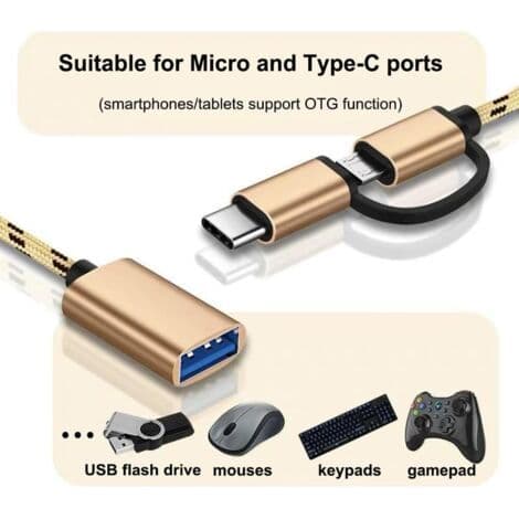 2-i-1 USB-C/Micro til USB-adapter, OTG-kabel kompatibel med Samsung Galaxy S21/S22/S23, Note 20/10, Google Pixel og andre Android-enheder - Guld