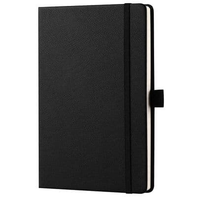 Notesbog, A5-størrelse, med premium papir, 200 sider, klassisk hardback i kunstlæder, sort