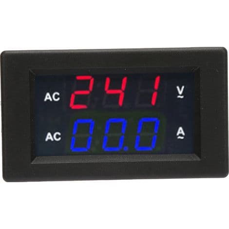 AC Voltmeter 100-300V med LED Digitalt Display og Ammeter 0-10A (Rød/Blå)