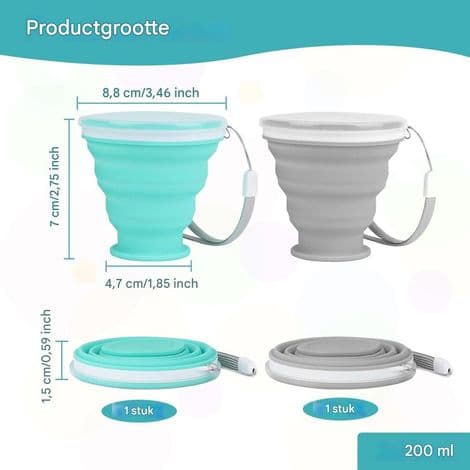 Sammenklappelig Kop - Silikone - 200 ml - Varmebestandig Op til 100°C - Ideel til Vandreture, Camping, Picnics og Rejser - 1 Styk