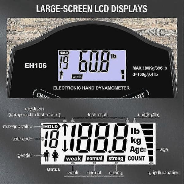 Greb Styrke Tester, 180 kg Digital Hånd Dynamometer Greb Styrke Måler Usb Lcd Skærm Hånd - JS