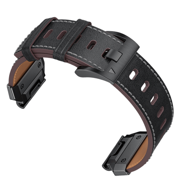 Ægte Læder Urrem til Garmin Fenix 8/7X/7/6/5/965 Sort 26 mm