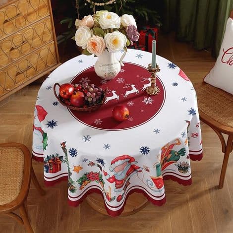 150 cm juledug - Pletafvisende dug, vaskbar polyesterdug, rektangulær og rund dug til julefrokostartikler,