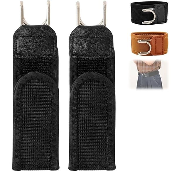 Elastisk taljebælte med velcro og justerbar metalkrog (4-pak) – Velegnet til jeans (sort)