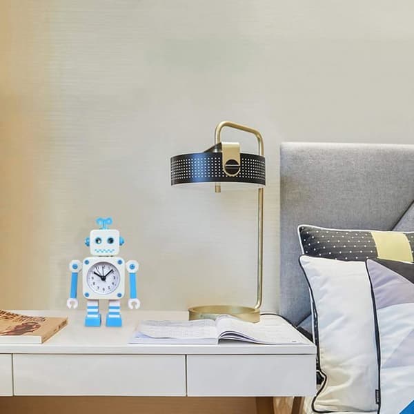 Robotväckarklocka, tyst väckarklocka i rostfritt stål med blinkande lysande ögon