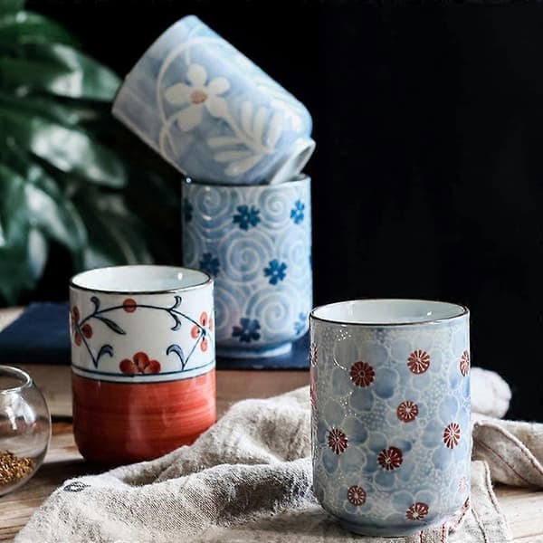 Japanska tekoppar Keramisk mugg Japansk traditionell blomma Vacker design Set med 2 tekoppar 30 cl