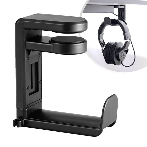 Kuuloke-/headset-pidike, musta, pöytään kiinnitettävä
