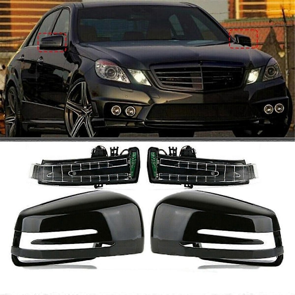 Bil Dörrspegelkåpa med LED Blinkers för Mercedes Benz C E S Klass W204 X204 W212 W221 C300 C