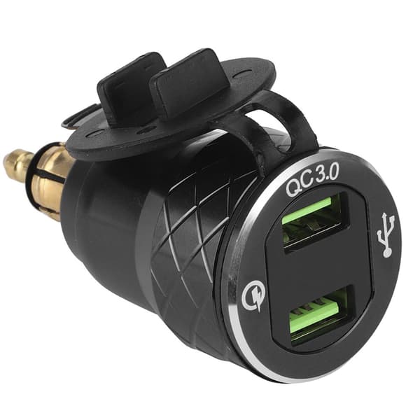 12V-24V Motorcykel USB-port Strømopladningsstik med LED-display EU-stik Sort