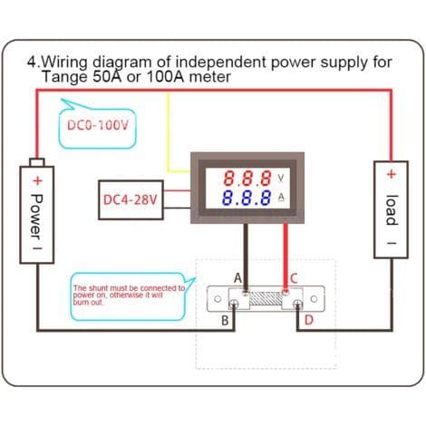 Digitalt voltmeter, amperemeter, spenningstester, amp-detektor, LED-strømmåler, DC 0-100V 50A måler med omformer