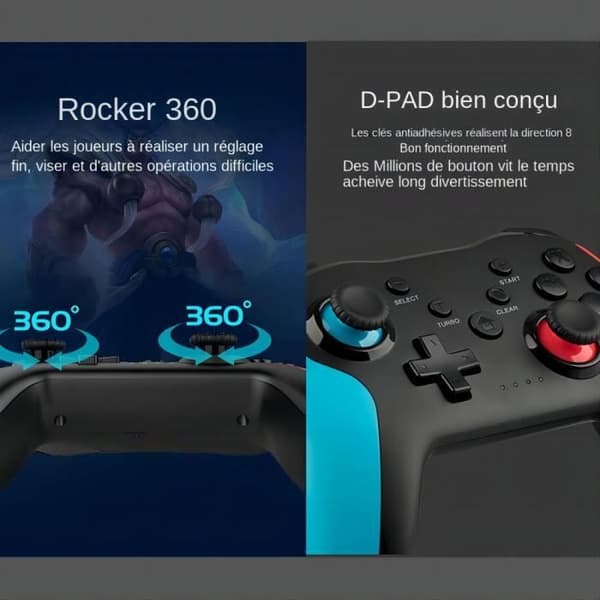Trådløs Bluetooth-kontroller, 6-akset gyroskop, dobbel vibrasjonsmotor, for Nintendo Switch, PS3, PC, Windows 7, 10