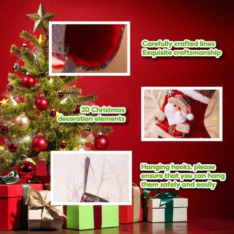 4-pak fyldte julestrømper, 3D julestrømpepynt, julestrømper, velegnet til juletræer og pejse