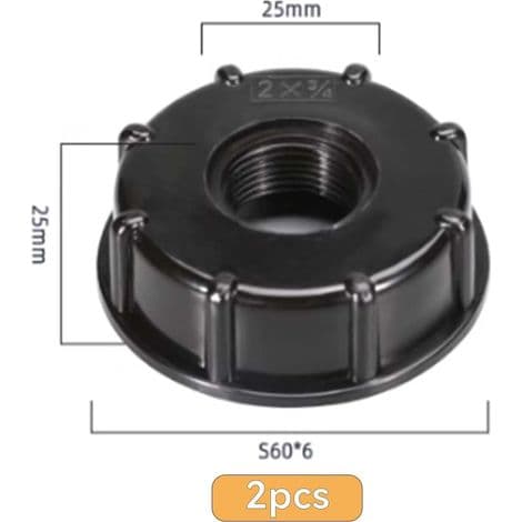 2-delt IBC-adapterhætte S60x6 - 3/4 tommer IBC-tankforbindelse - IBC-adapterhætte S60x6 til 1000 liter 3/4 tommer tanke