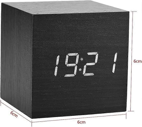 Vækkeur LED Ur 3 Lysstyrkeniveauer Moderne Terninge-ur Temperaturvisning Sort