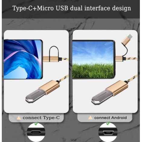 2-i-1 USB-C/Micro til USB-adapter, OTG-kabel kompatibel med Samsung Galaxy S21/S22/S23, Note 20/10, Google Pixel og andre Android-enheder - Guld