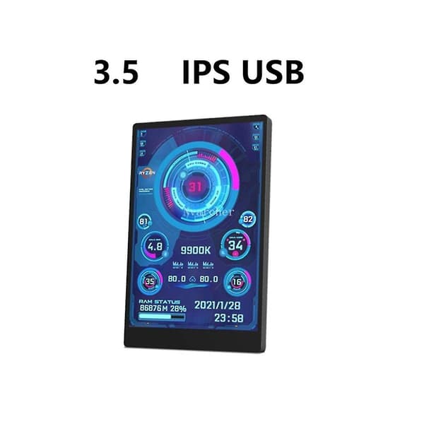 Computerskærm til Mini Itx Kabinet 3.5 Tommer Ips Type-c Sekundær Skærm Cpu Gpu Ram Hdd Overvågning
