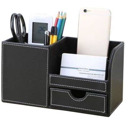 Skrivebordsorganizer - Multifunktionel opbevaring - PU-læder - Sort - 22,5x10,3x12,2 cm