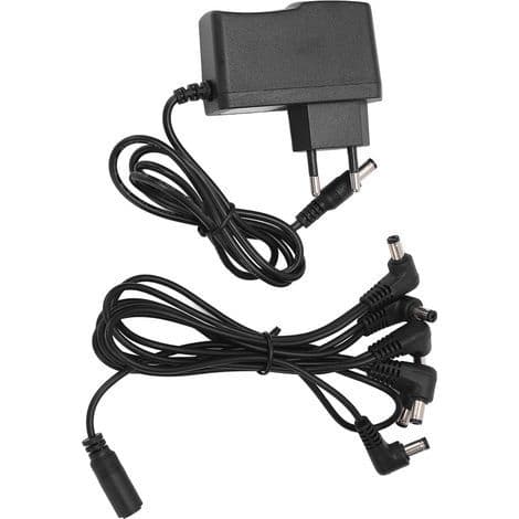 6-utgangs AC-strømforsyning for gitar-effektpedaler med seriekabel og EU-plugg 100-240V