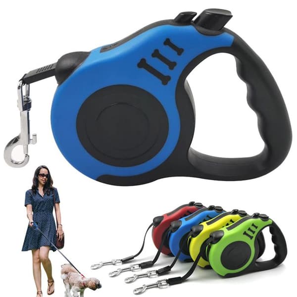 Infällbart hundkoppel - Phoesky - Automatiskt - Nylon - Sjöblå - 3 m - 5 m - Kromad karbinhake